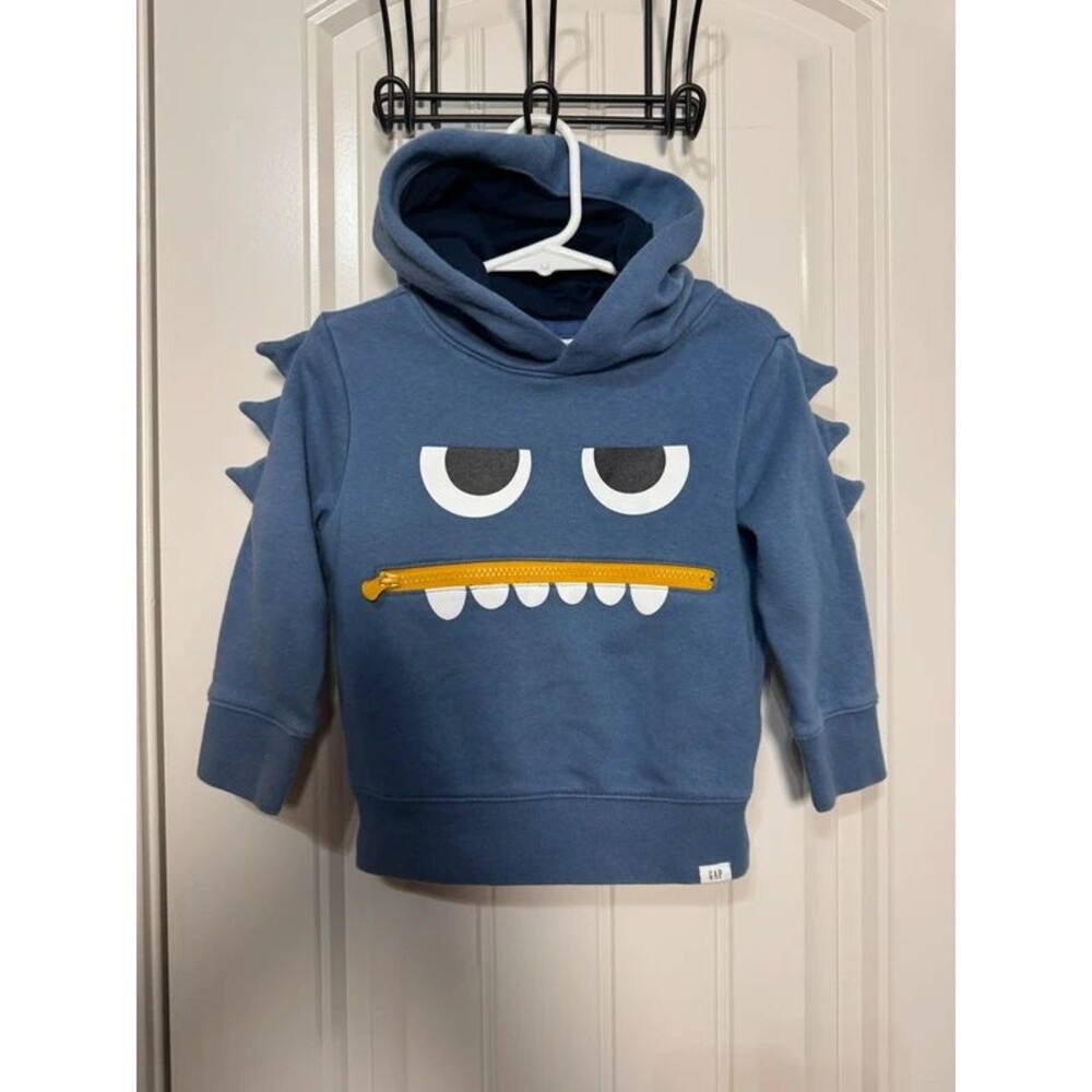 Baby GAP Toddler Hoodie Jacket 2T Blue Monster Graphic Zip Fleece